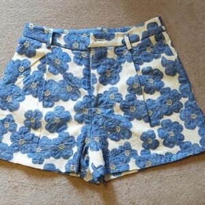 SHEIN High Waist Blue and Cream Floral Shorts
